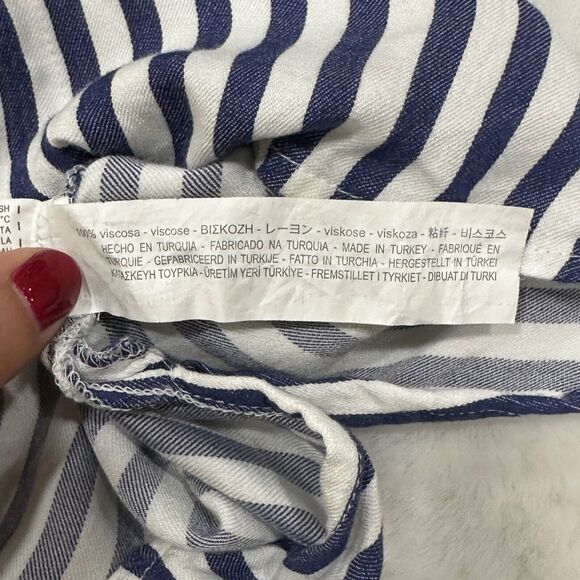 Zara Womens Size Small Stripe Button Down Shirt Nautical Crest Patch Long Sleeve - Picture 11 of 13
